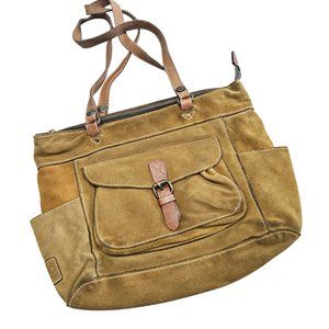 Patricia Nash Tan Leather Tote Bag With Front Buckle‎ Pocket & Adjustable Straps